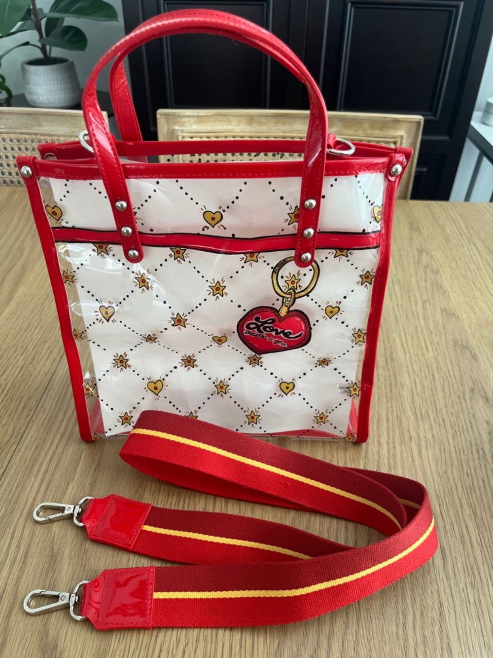 Brighton Red & White Heart Charm Clear Tote with Detachable Strap